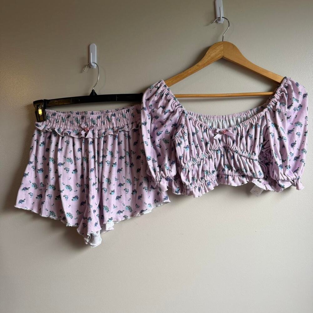 Lilac Floral Off Shoulder Top Shorts Set Cottage Fairycore Boutique M